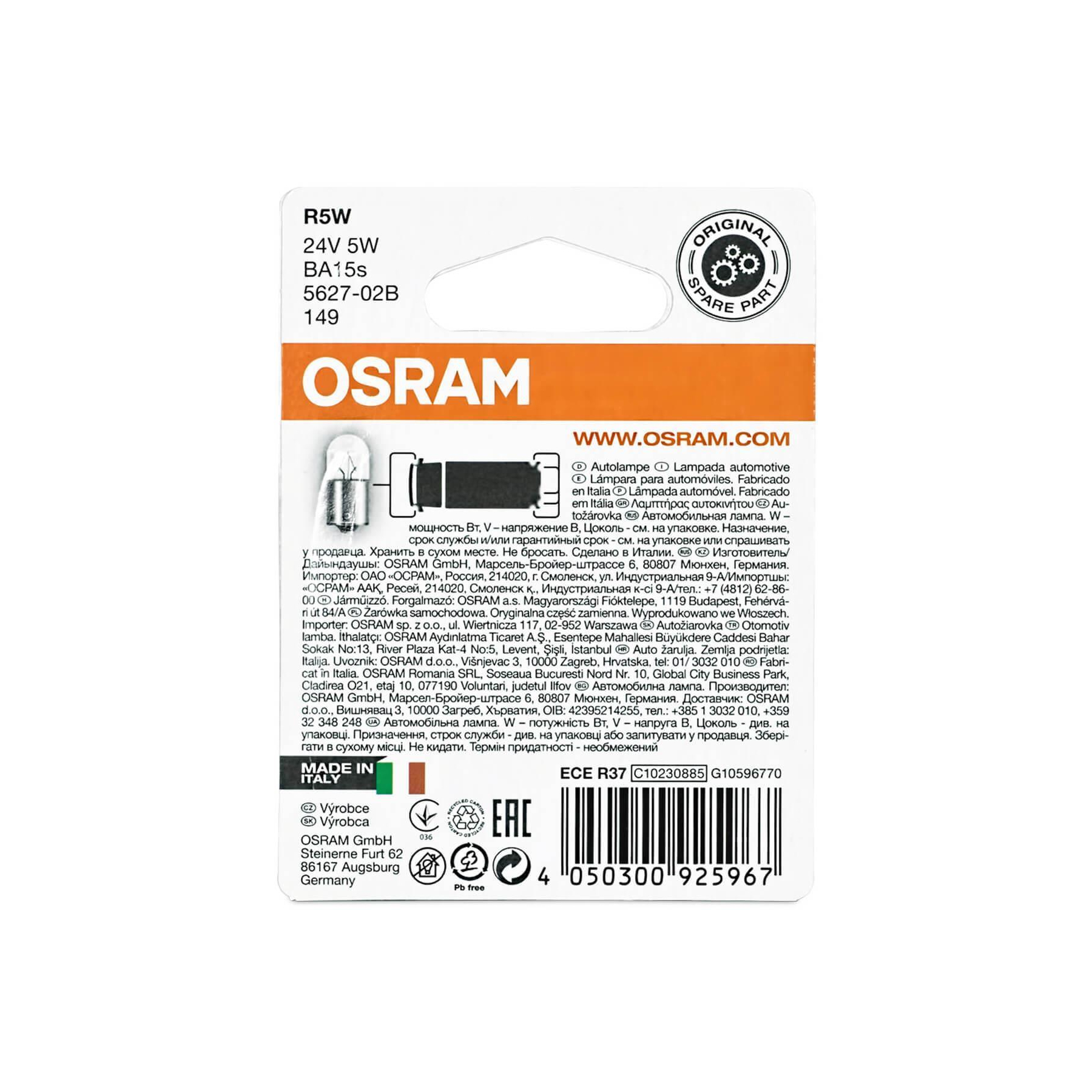 Osram Original Line 5627 R5W 24V 5W BA15s Blister - 2 Stück, 1,20 €