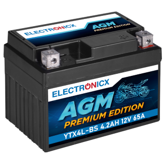 Electronicx AGM Motorcycle Battery 12V 4Ah – Compatible with 50314, CBTX4L-BS, GT4L-BS, YTX4L-BS