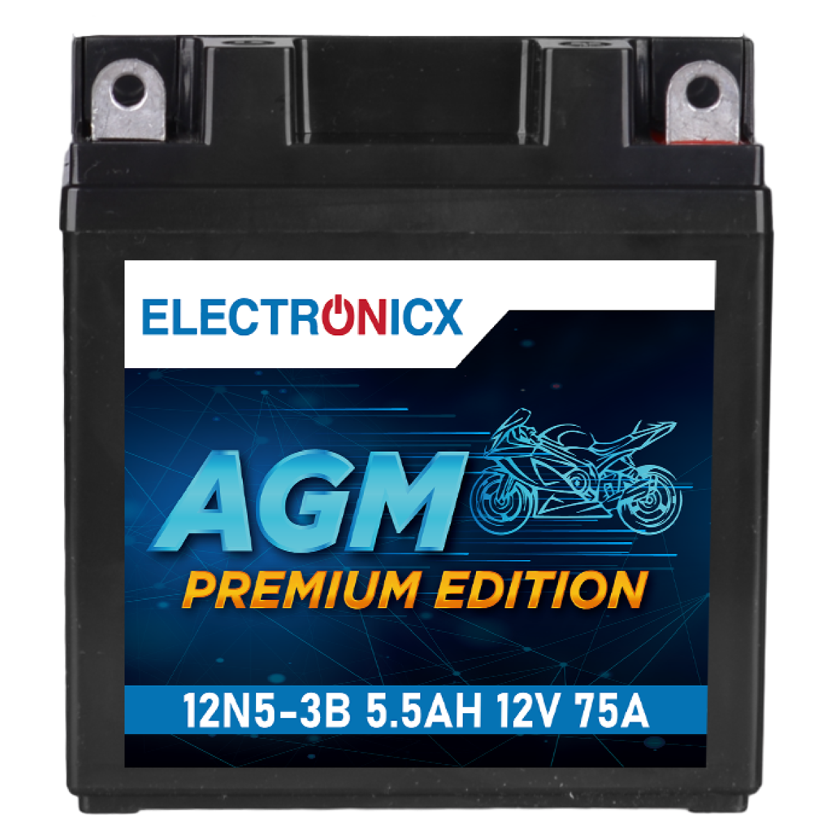 Electronicx YB5L-B AGM Motorcycle Battery 12V 5.5Ah 75A/EN - Maintenance-Free, Leakproof & Long-Lasting - Replaces 50512 CB5L-B 12N5.5-3B