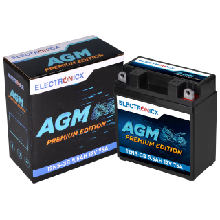 Electronicx YB5L-B AGM Motorcycle Battery 12V 5.5Ah 75A/EN - Maintenance-Free, Leakproof & Long-Lasting - Replaces 50512 CB5L-B 12N5.5-3B