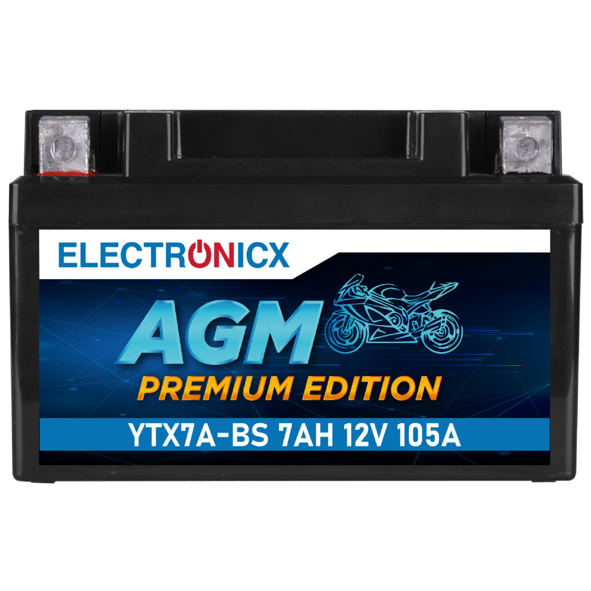 Electronicx YTX7A-BS AGM Motorradbatterie 12V 7Ah - Wartungsfrei, Hohe Startkraft & Langlebig