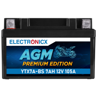 Electronicx YTX7A-BS AGM Motorradbatterie 12V 7Ah - Wartungsfrei, Hohe Startkraft & Langlebig