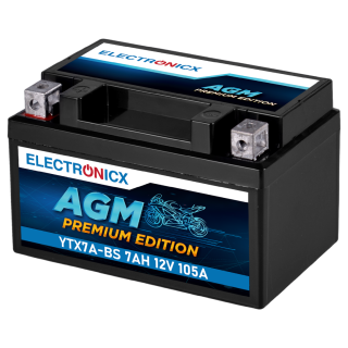 Electronicx YTX7A-BS AGM Motorradbatterie 12V 7Ah - Wartungsfrei, Hohe Startkraft & Langlebig