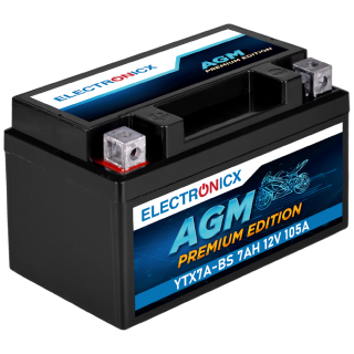 Electronicx YTX7A-BS AGM Motorradbatterie 12V 7Ah - Wartungsfrei, Hohe Startkraft & Langlebig