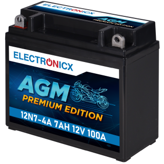 Electronicx YB7-A AGM Motorcycle Battery 12V 7Ah 100A/EN - Maintenance-Free, Pre-Charged, Leak-Proof, Long-Lasting
