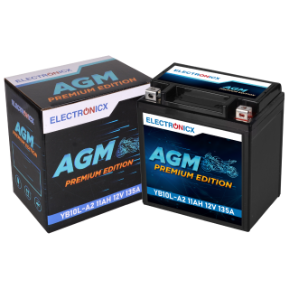 Electronicx YB10L-A2 AGM Motorcycle Battery 12V 11Ah 135A/EN - Maintenance-Free, Durable, High Starting Power