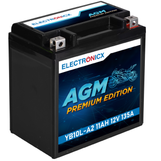 Electronicx YB10L-A2 AGM Motorcycle Battery 12V 11Ah 135A/EN - Maintenance-Free, Durable, High Starting Power