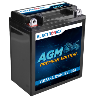 Electronicx GB12A-A 12V 12Ah AGM Motorradbatterie - Wartungsfrei & Versiegelt - Kompatibel mit YB12A-A / 51211
