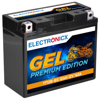 Electronicx YT12B-BS GEL Motorradbatterie 12V 12Ah 160A/EN – Wartungsfrei, Auslaufsicher, Hohe Startleistung