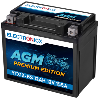Electronicx YTX12-BS Motorcycle Battery AGM 12V 12Ah – Maintenance-Free, High-Performance Battery for Motorcycle & Quad