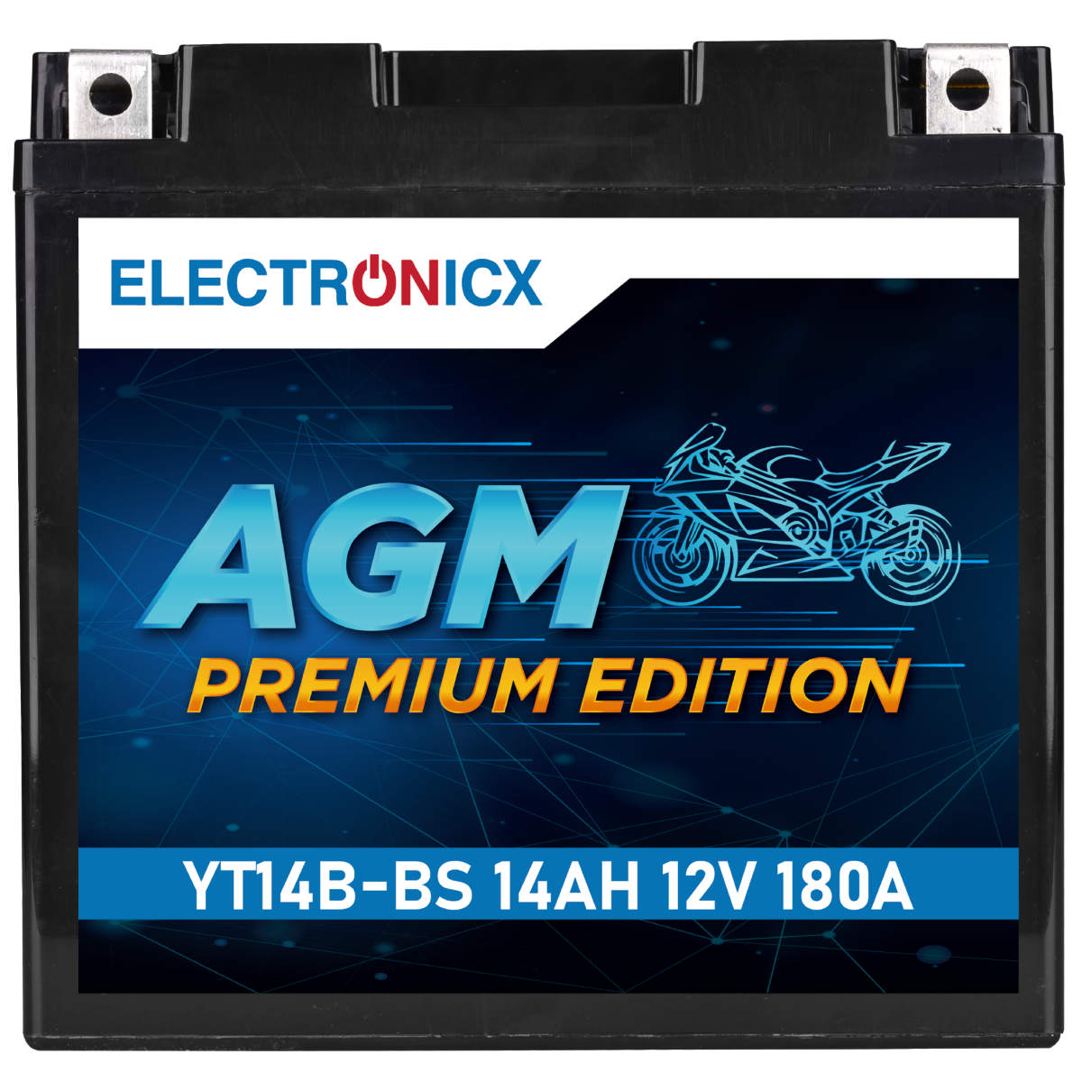 Electronicx AGM Motorradbatterie 12V 14Ah 51422 YT14B-4 GT14B-4 YT14B-BS AGM12-14B-4 51201 - Leistungsstark & Wartungsfrei