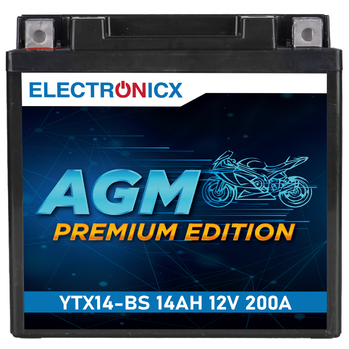 Electronicx YTX14-BS AGM Motorcycle Battery 12V 14Ah – Maintenance-Free, High Performance & Maximum Reliability