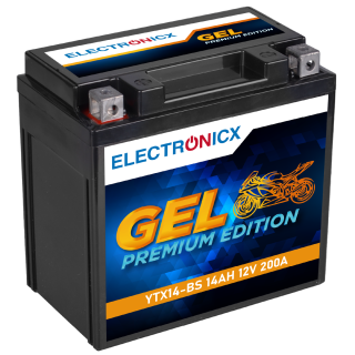 Electronicx YTX14-BS Motorradbatterie GEL 12V 14Ah – Wartungsfrei, Hochleistungs-Batterie für Motorrad & Quad