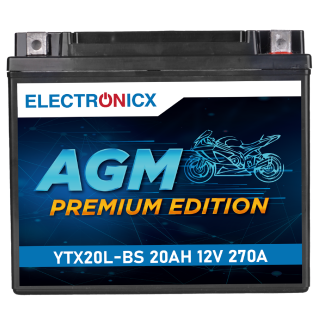 Electronicx YTX20L-BS AGM Motorradbatterie 12V 20Ah...