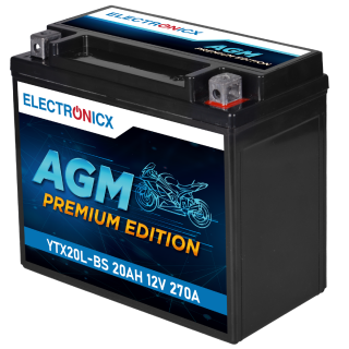 Electronicx YTX20L-BS AGM Motorcycle Battery 12V 20Ah – Reliable Power for Motorcycles - Right Positive Terminal
