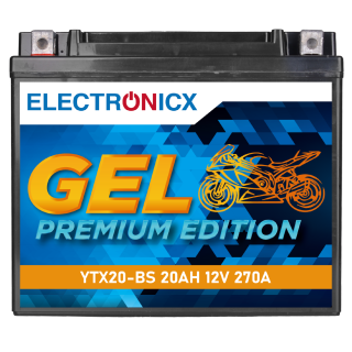 Electronicx YTX20-BS GEL Motorradbatterie 12V 20Ah 270A/EN – Wartungsfrei, Vorgeladen, Doppelte Lebensdauer