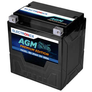 Electronicx YIX30L-BS AGM Motorradbatterie 12V 29Ah 380A/EN - Wartungsfrei, Auslaufsicher, Hochleistungsbatterie, Lange Lebensdauer