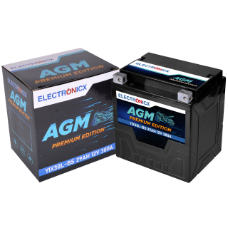 Electronicx YIX30L-BS AGM Motorradbatterie 12V 29Ah 380A/EN - Wartungsfrei, Auslaufsicher, Hochleistungsbatterie, Lange Lebensdauer