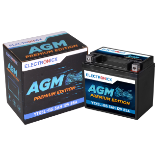 Electronicx AGM Motorradbatterie YTX5L-BS 12V 5Ah Rollerbatterie CTX5L-BS GTX5L-BS Wartungsfrei