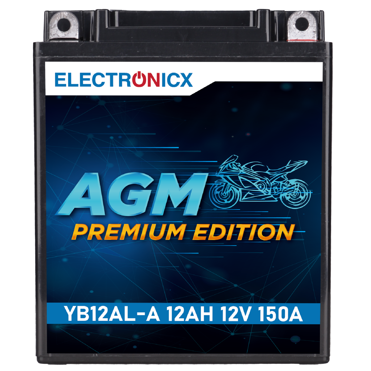Electronicx AGM Motorradbatterie YB12AL-A 12V 12Ah 150A – wartungsfreie Starterbatterie für Motorrad, Roller, Quad & Rasentraktor