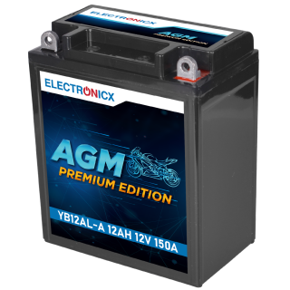 Electronicx AGM Motorradbatterie YB12AL-A 12V 12Ah 150A – wartungsfreie Starterbatterie für Motorrad, Roller, Quad & Rasentraktor