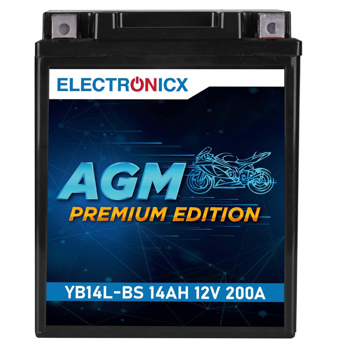 Electronicx AGM Motorradbatterie 12V 14Ah 200A – Ersetzt YTX14AHL-BS, YB14L-A2, YB14L-B2 – Wartungsfrei & Leistungsstark