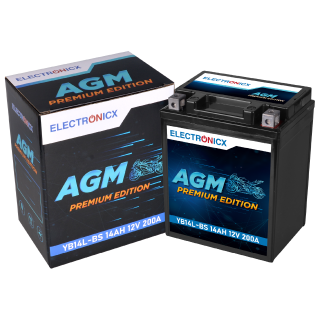 Electronicx AGM Motorradbatterie 12V 14Ah 200A – Ersetzt YTX14AHL-BS, YB14L-A2, YB14L-B2 – Wartungsfrei & Leistungsstark