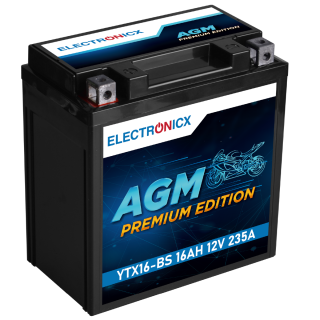 Electronicx YTX16-BS AGM Motorcycle Battery 12V 16Ah 235A/EN - High-Performance AGM Battery, maintenance-free & leak-proof