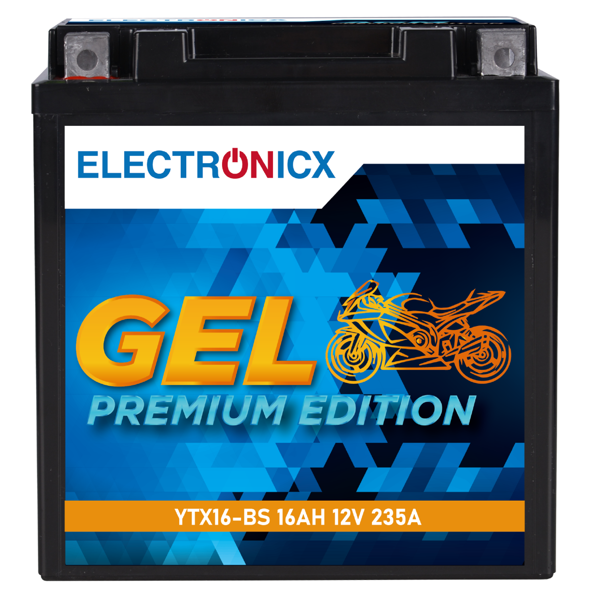 Electronicx YTX16-BS GEL Motorradbatterie 12V 16Ah 235A/EN - Hochleistungs-Gel Batterie, wartungsfrei & auslaufsicher