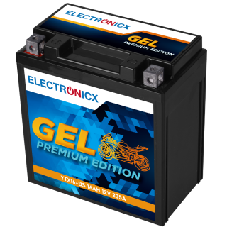 Electronicx YTX16-BS GEL Motorradbatterie 12V 16Ah 235A/EN - Hochleistungs-Gel Batterie, wartungsfrei & auslaufsicher