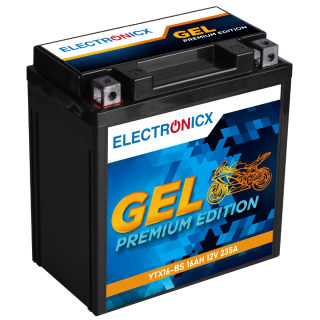 Electronicx YTX16-BS GEL Motorradbatterie 12V 16Ah 235A/EN - Hochleistungs-Gel Batterie, wartungsfrei & auslaufsicher