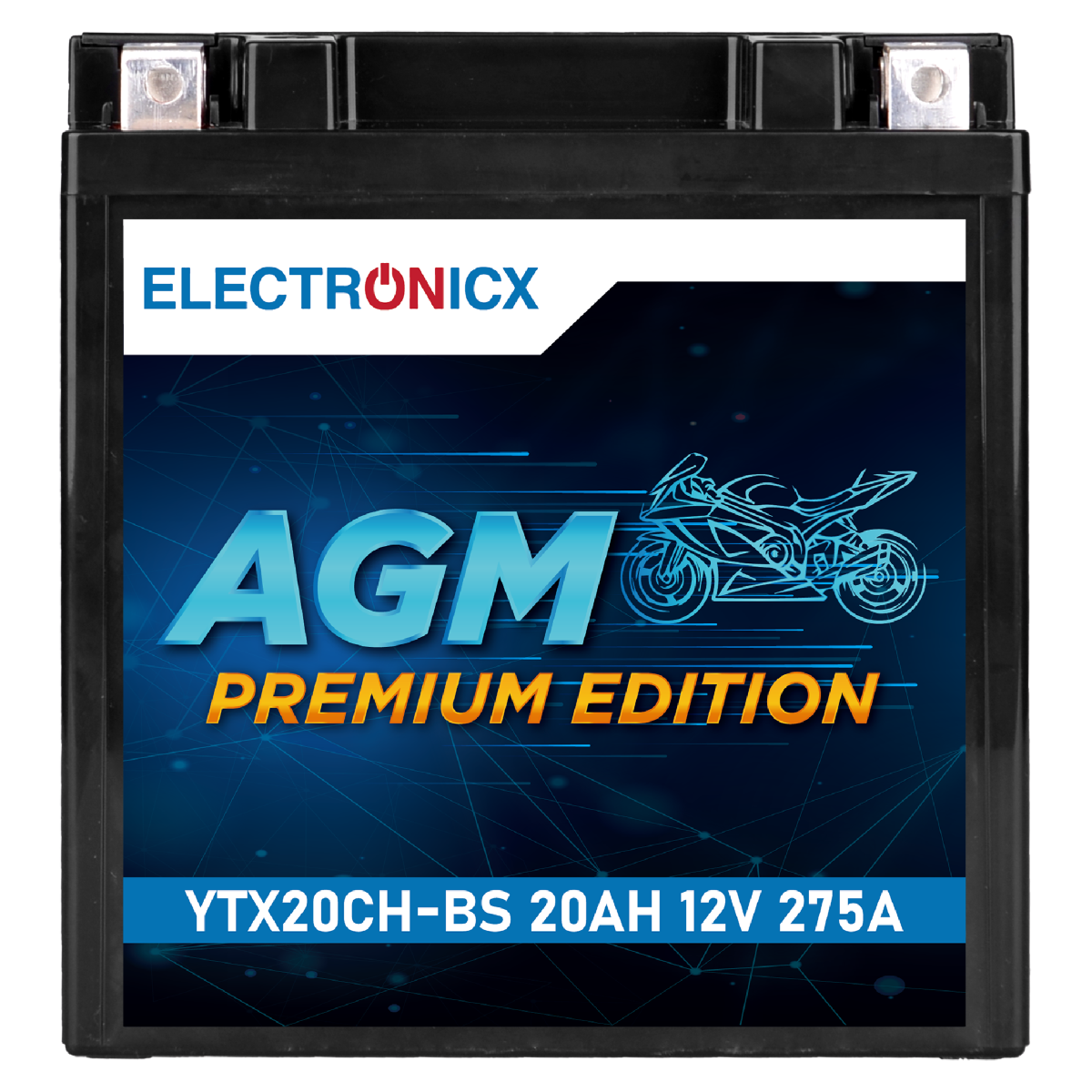 Electronicx YTX20CH-BS AGM Motorradbatterie 12V 20Ah 275A/EN – Wartungsfrei, Langlebig, Doppelte Lebensdauer