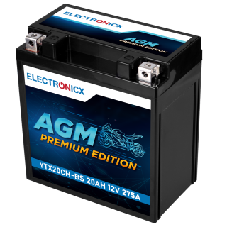Electronicx YTX20CH-BS AGM Motorradbatterie 12V 20Ah 275A/EN – Wartungsfrei, Langlebig, Doppelte Lebensdauer
