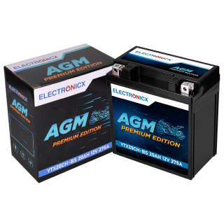 Electronicx YTX20CH-BS AGM Motorradbatterie 12V 20Ah 275A/EN – Wartungsfrei, Langlebig, Doppelte Lebensdauer