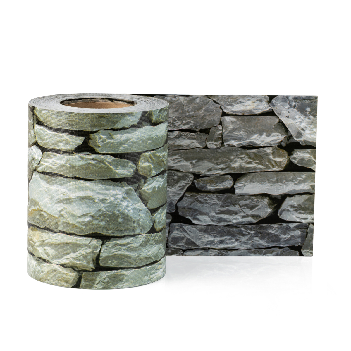 Electronicx PVC Sichtschutzstreifen Graue Steinoptik | Sichtschutz Zaunfolie Doppelstabmatten | 140m (4x35m) x 19 cm | 450g/m² | UV-beständig, blickdicht, inkl. 80 Befestigungsclips