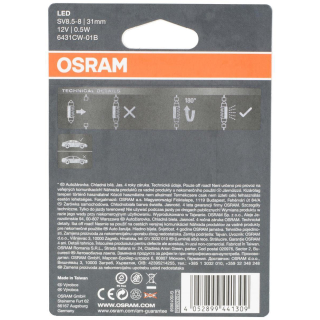 OSRAM LED Standard Retrofit SV8.5-8 31mm, C5W, interior lights, 6431CW-01B, Cool White, 12V, single blister (1 piece)