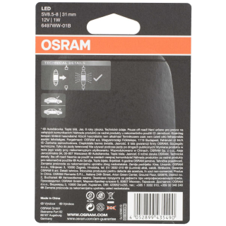 OSRAM LED Premium Retrofit  SV8.5-8 31mm, C5W, interior lights, 6497WW-01B, Warm White, 12V, single blister (1 piece)