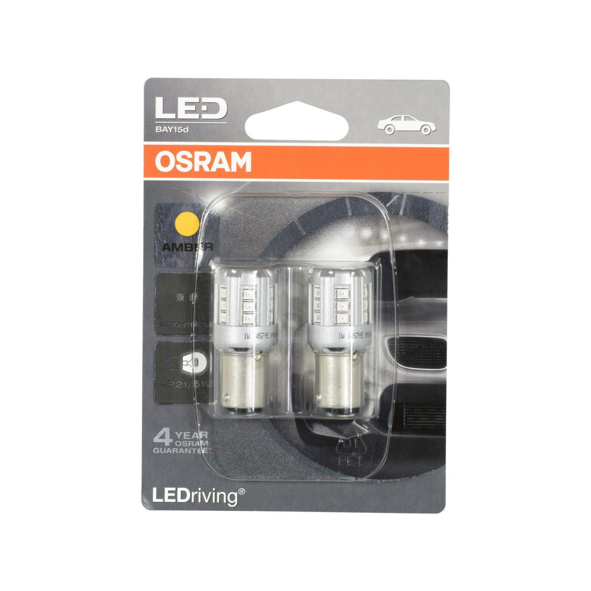 Osram 1457YE-02B LED P21/5W, 12 V Standard Retrofit Headlights, Amber, Double Blister Pack