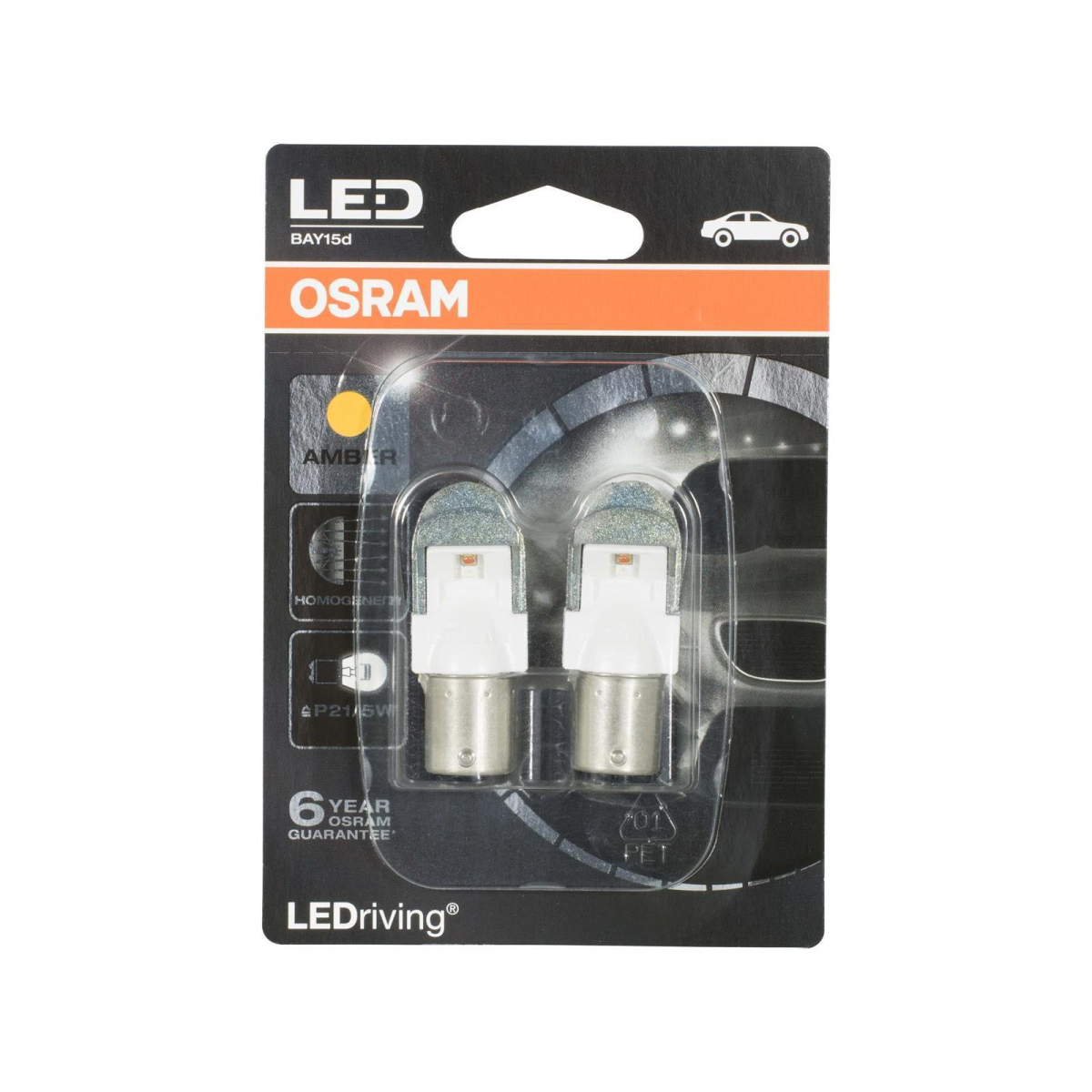 Osram 1557YE-02B LEDriving Premium Signal and Interior lamps, P21/5W lamp base, Amber (Pack of 2)