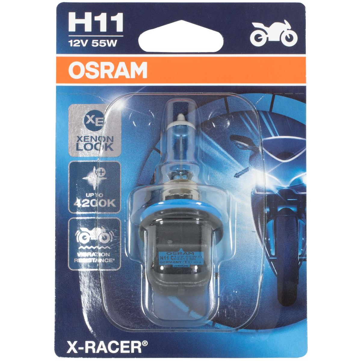 Osram 64211XR-01B X-RACER H11 Halogen Motorrad-Scheinwerferlampe, Einzelblister (1 Stück)