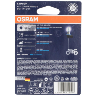 Osram 64211XR-01B X-RACER H11 halogen motorcycle headlight lamp, single blister (1 piece)