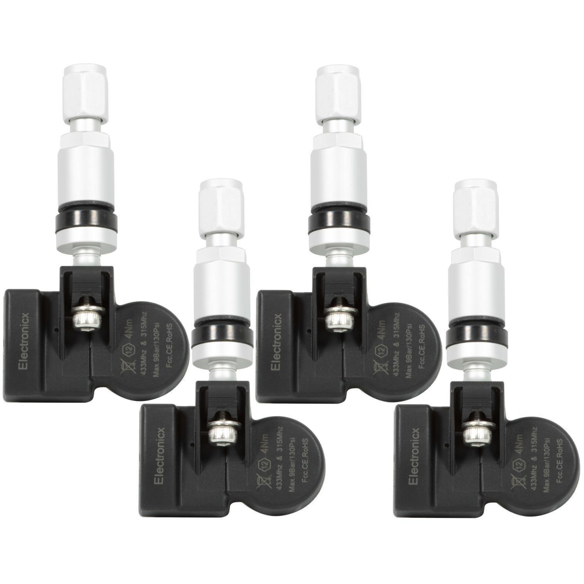 Set of 4 TPMS tire pressure sensors metal valve silver for Chery Arrizo 5 Tiggo 3xe Tiggo 5e Tiggo 7
