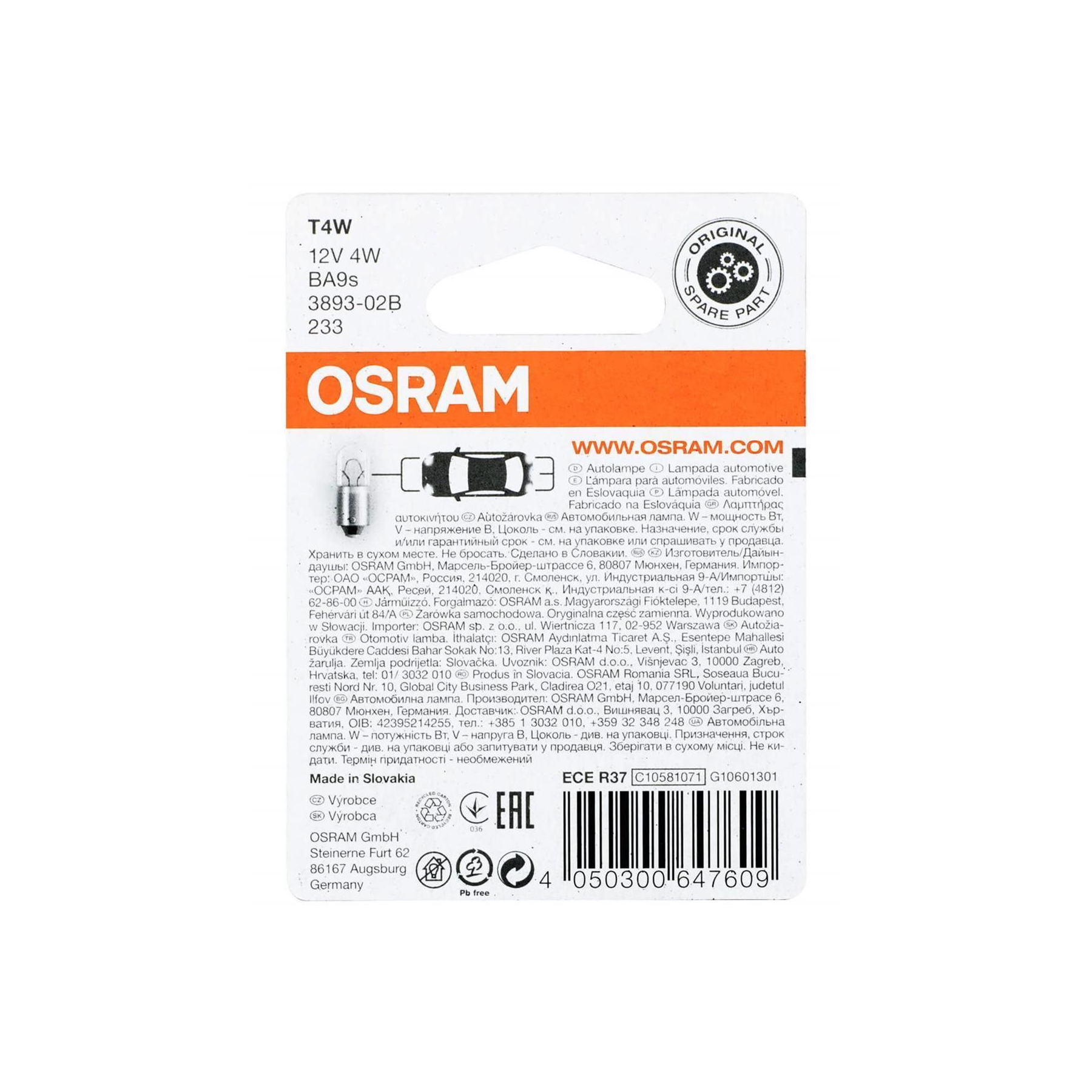 Osram T4W Original Line 3893-02B 12V Autolampen, 8,43 €