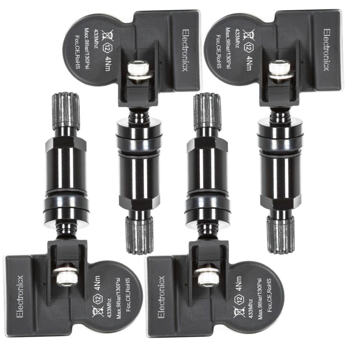 4x TPMS Tire Pressure Sensors Metal Valve Black for Land Rover Discovery Sport
