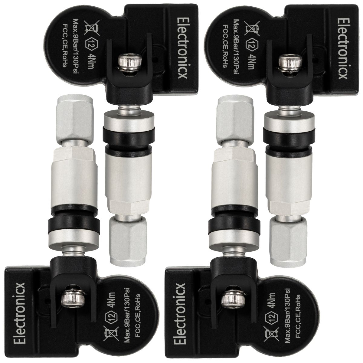 4x Tire Pressure Sensors TPMS Sensors Metal Valve Silver for Lynk & Co 02 Hatchback 2021-2024