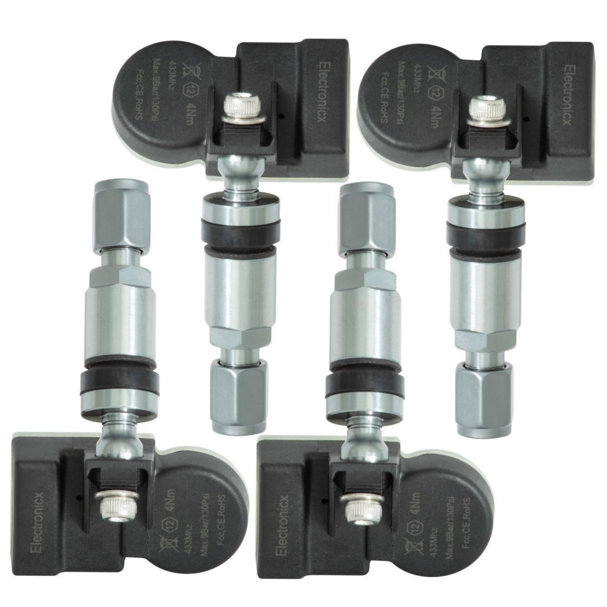 4x TPMS tire pressure sensors Metal valve Darkgrey for Smart Forfour 40700-1628R / A4539051701