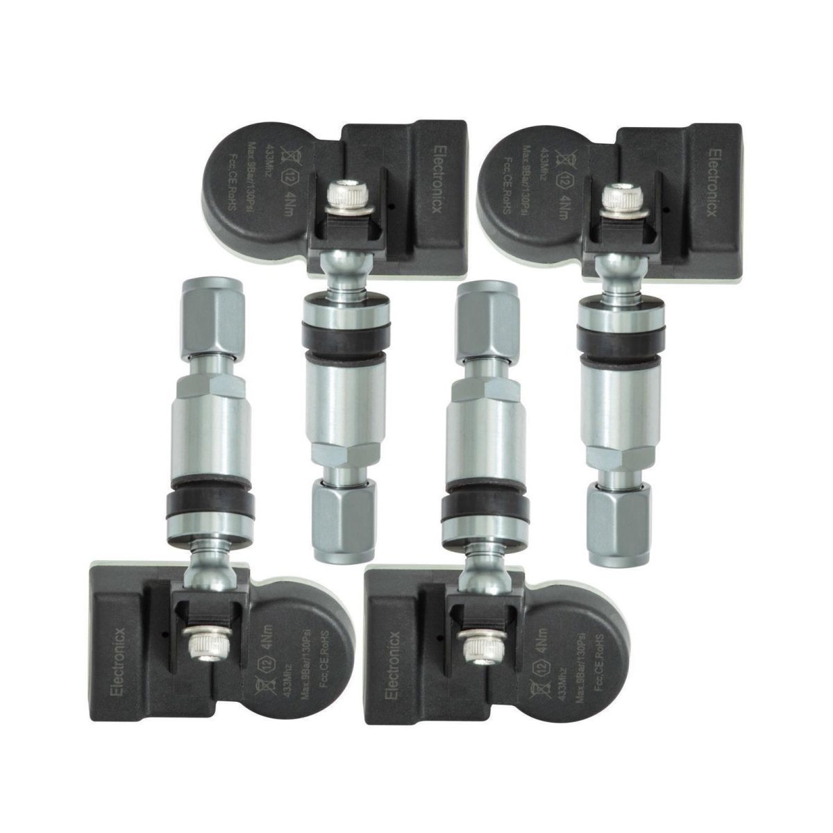4x TPMS tire pressure sensors metal valve Darkgrey for VW Crafter 2006 to 2014 OE 2E0907508F