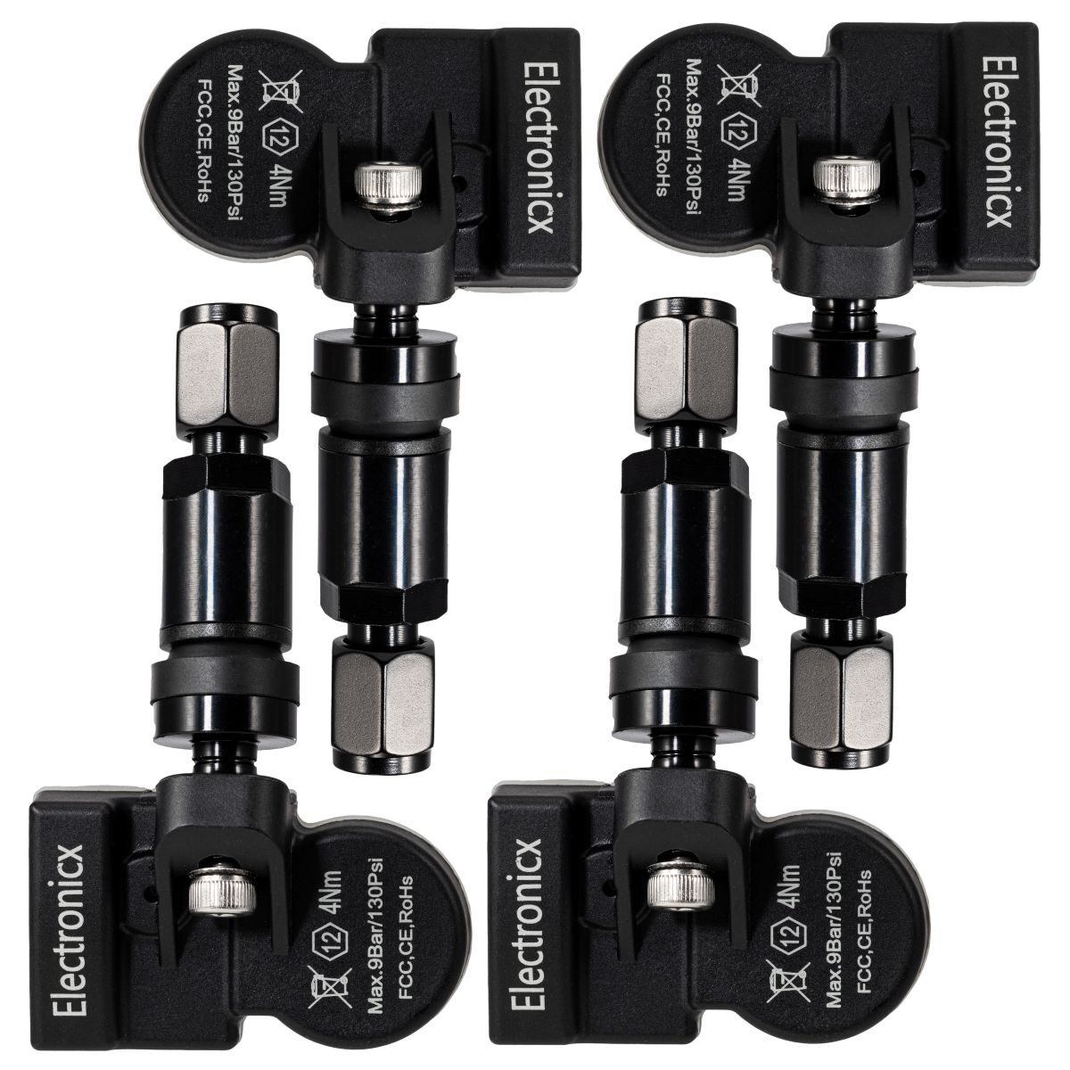 4x Tire Pressure Sensors TPMS Sensors Metal Valve Black for Genesis G80 2021-2025