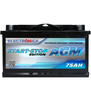 Electronicx AGM Autobatterie 75AH - 12V Starterbatterie für Start-Stop Systeme, Hochleistungsakku