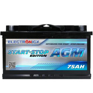 Electronicx agm car battery starter battery start stop 75ah 12v 750a